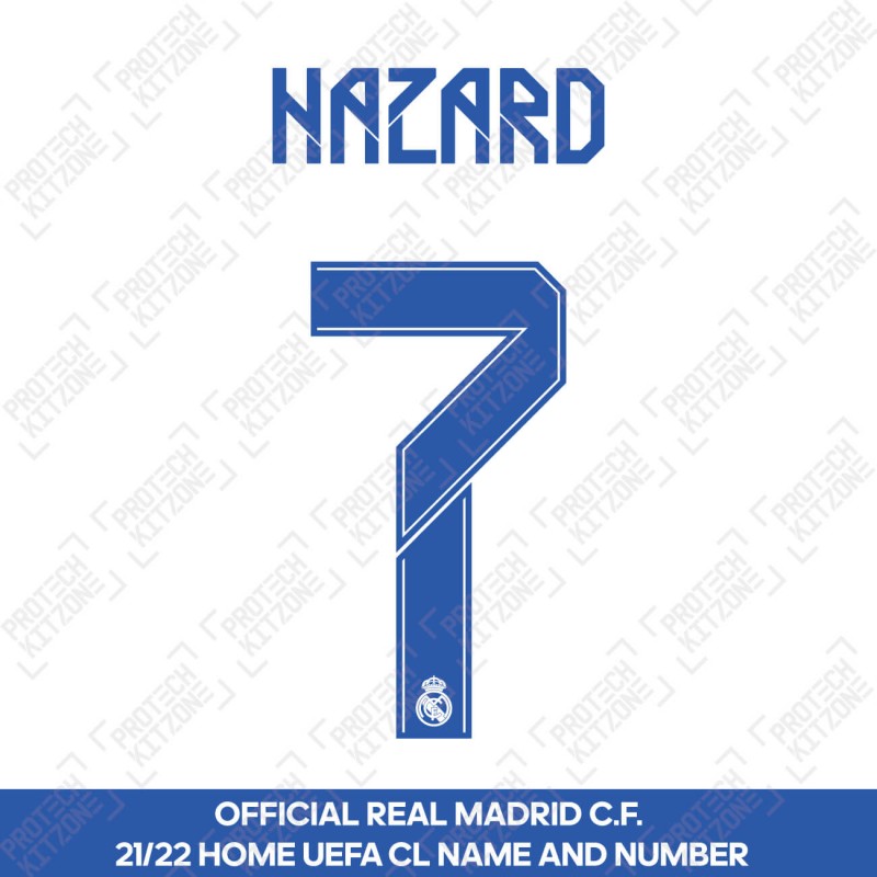 Hazard 7 (Official Real Madrid FC 2021/22 Home Cup Competition Name and Numbering), 2021/22 Season Nameset, H72122HNNS, 