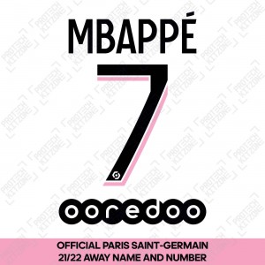 Mbappé 7 (Official PSG 2021/22 Away Ligue 1 Name and Numbering)