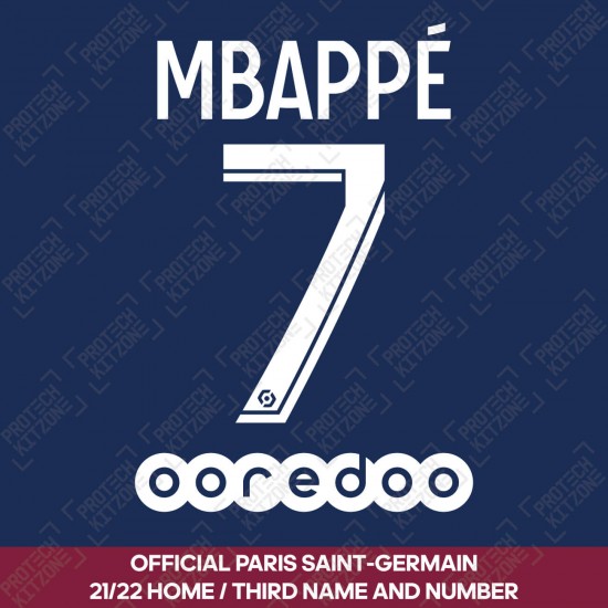 Mbappé 7 (Official PSG 2021/22 Home Ligue 1 Name and Numbering)