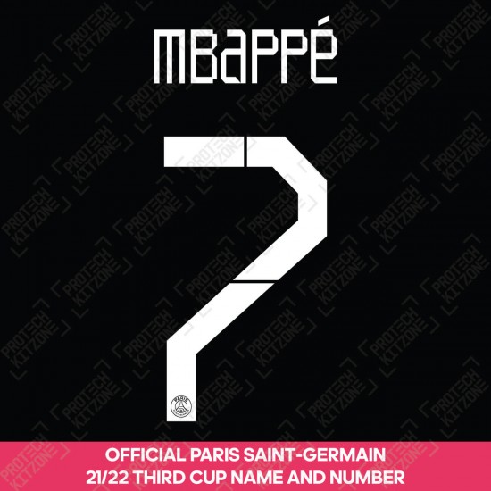 Mbappé 7 (Official PSG 2021/22 Third Cup Competition Name and Numbering)