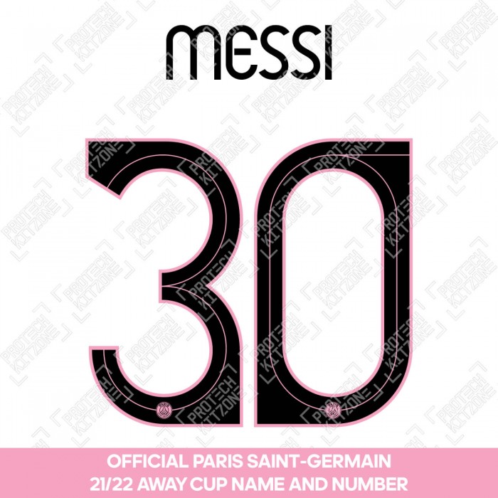 Messi 30 (Official PSG 2021/22 Away Cup Competition Name and Numbering), 2021/22 Season Nameset, M30PSG2122ACUP, 