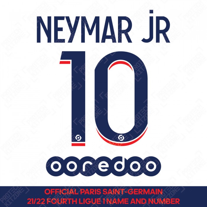 Neymar Jr 10 (Official PSG 2021/22 Fourth Ligue 1 Name and Numbering), 2021/22 Season Nameset, NJR10PSG2122FL1, 