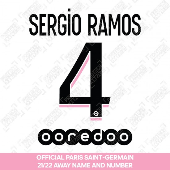 Sergio Ramos 4 (Official PSG 2021/22 Away Ligue 1 Name and Numbering)