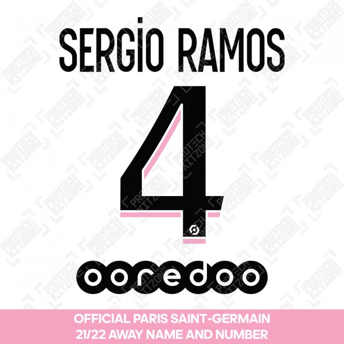 Sergio Ramos 4 (Official PSG 2021/22 Away Ligue 1 Name and Numbering), 2021/22 Season Nameset, S4PSG2122AL1, 