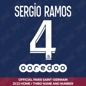 Sergio Ramos 4 (Official PSG 2021/22 Home Ligue 1 Name and Numbering)