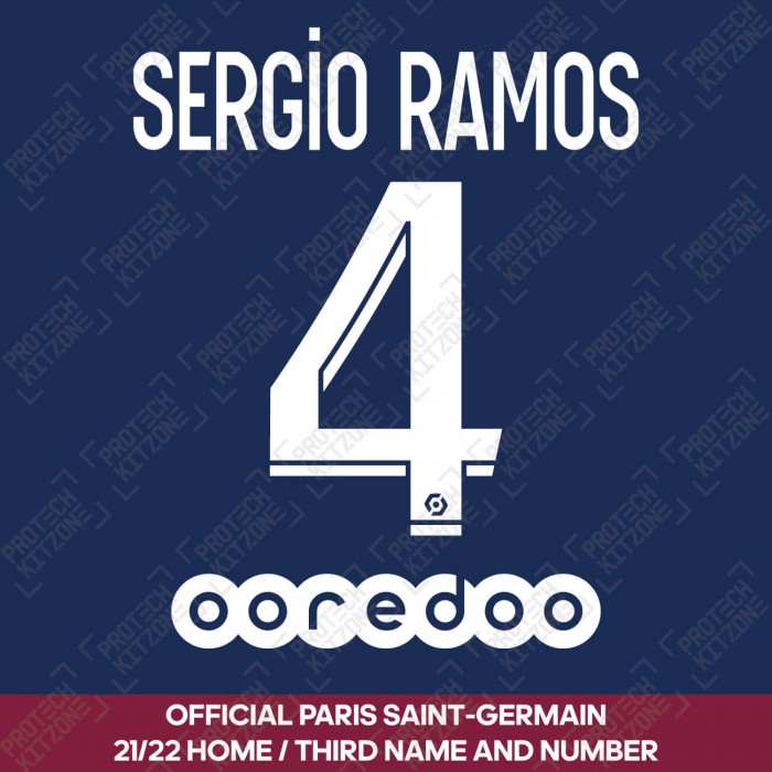 Sergio Ramos 4 (Official PSG 2021/22 Home Ligue 1 Name and Numbering), 2021/22 Season Nameset, SG4PSG2122L1, 
