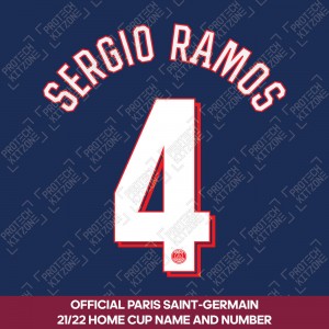 Sergio Ramos 4 (Official PSG 2021/22 Home Cup Competition Name and Numbering)