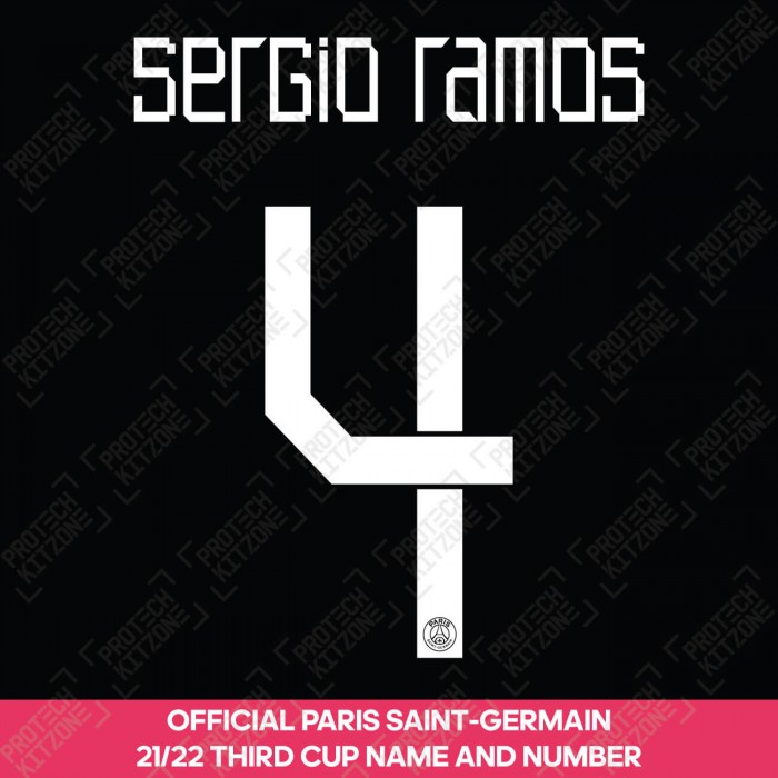 Sergio Ramos 4 (Official PSG 2021/22 Third Cup Competition Name and Numbering), 2021/22 Season Nameset, SR4PSG2122TRDCUP, 