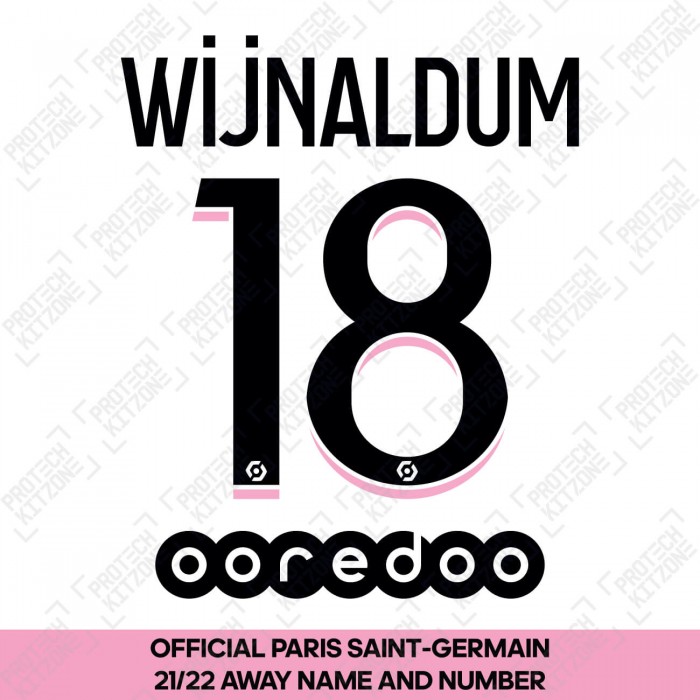 Wijnaldum 18 (Official PSG 2021/22 Away Ligue 1 Name and Numbering), 2021/22 Season Nameset, W18PSG2122AL1, 