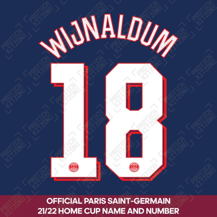 Wijnaldum 18 (Official PSG 2021/22 Home Cup Competition Name and Numbering), 2021/22 Season Nameset, W18PSG2122CUP, 