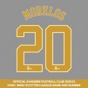 Morelos 20 (Official Rangers FC 2021/22 Home / Away Name and Numbering