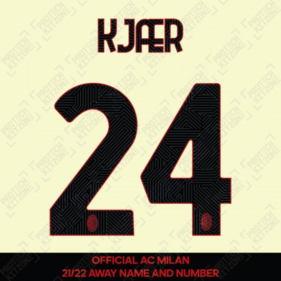 Kjær 24 (Official AC Milan 2021/22 Away Club Name and Numbering)
