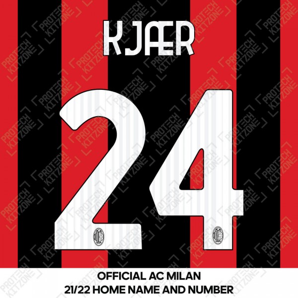 Kjær 24 (Official AC Milan 2021/22 Home Club Name and Numbering)