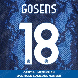 Gosens 18 (Official Inter Milan 2021/22 Home Club Name and Numbering)