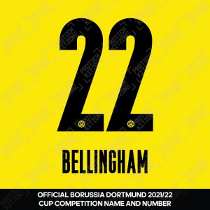 Bellingham 22 (OFFICIAL Borussia Dortmund 2020/21/22 HOME NAME AND NUMBERING)