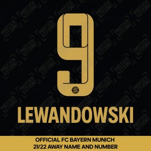 Lewandowski 9 (Official FC Bayern Munich 2021/22 Away Name and Numbering)