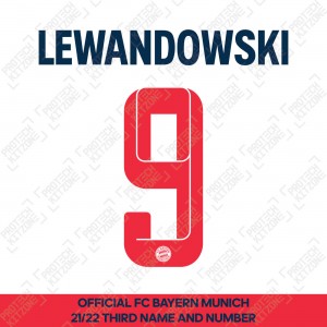 Lewandowski 9 (Official FC Bayern Munich 2021/22 Third Name and Numbering)