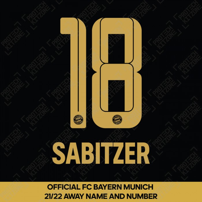 Sabitzer 18 (Official FC Bayern Munich 2021/22 Away Name and Numbering), 2021/22 Season Nameset, S18FCB2122NNS, 