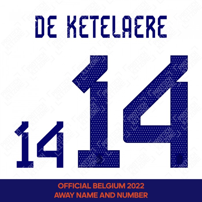 De Ketelaere 14 (Official Belgium 2022 Away Name and Numbering), World Cup 2022, DK142022A, 
