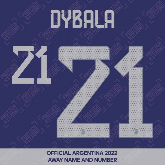 Dybala 21 (Official Argentina 2022 Away Name and Numbering)