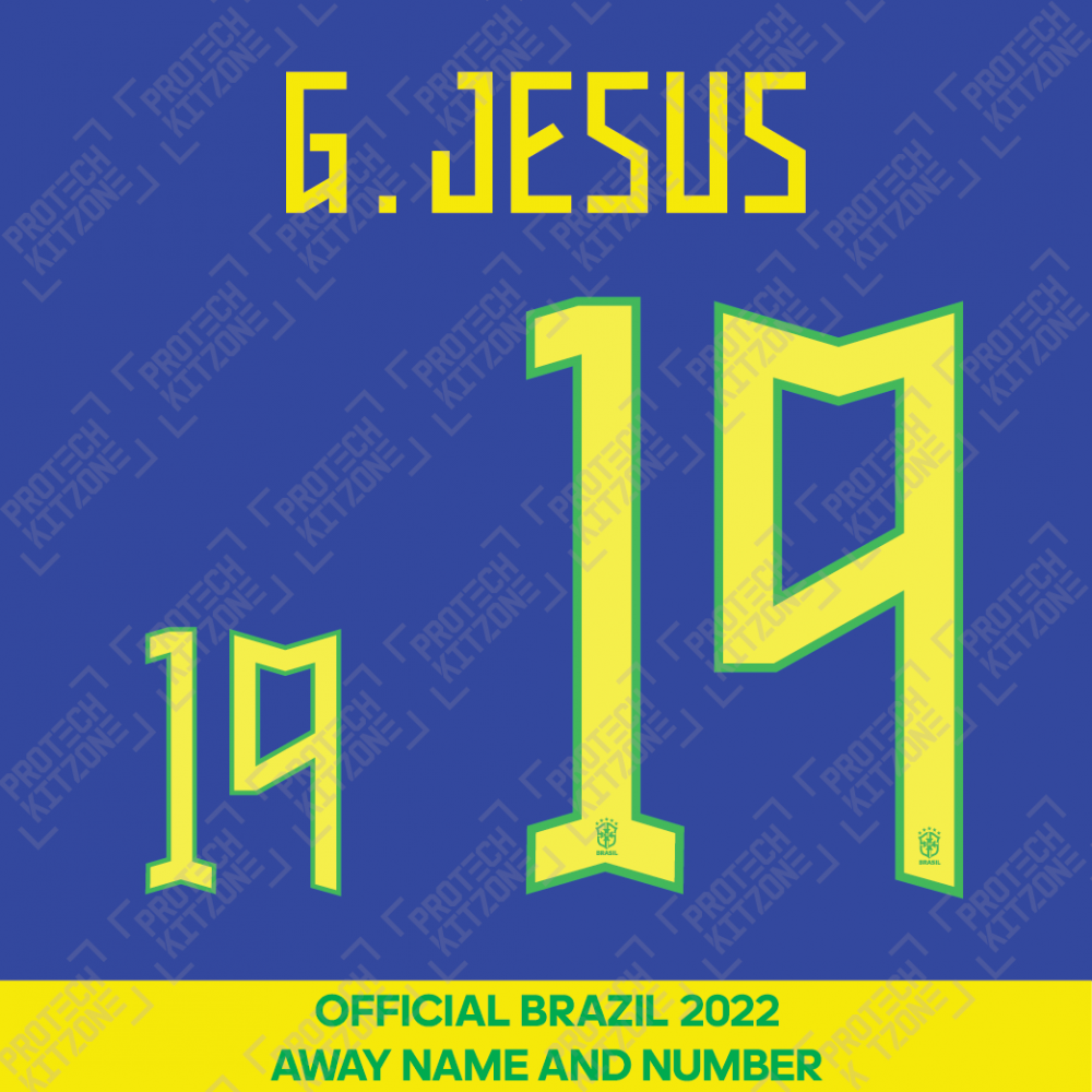 G. Jesus 19 - Official Brazil 2022 Away Player Version Name and Numbering G. Jesus 19 - Official Brazil 2022 Away Player Version Name and Numbering
