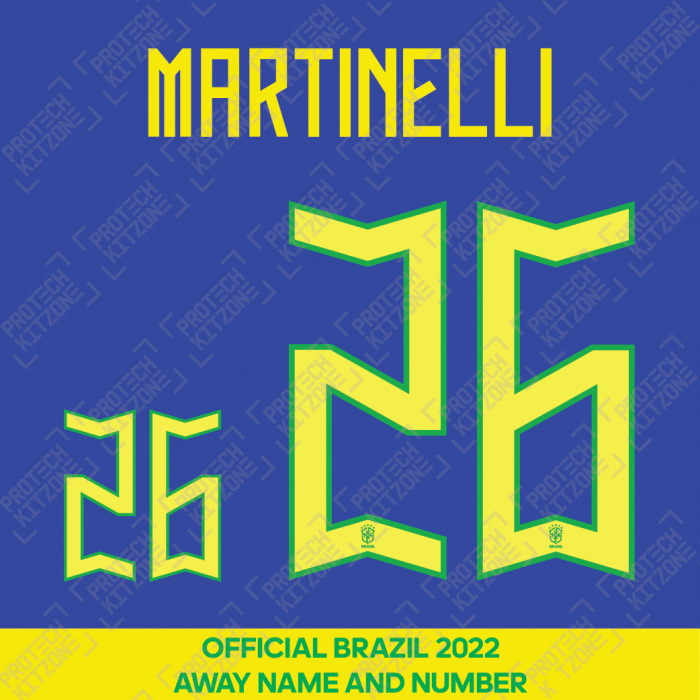 Martinelli 26 - Official Brazil 2022 Away Player Version Name and Numbering 