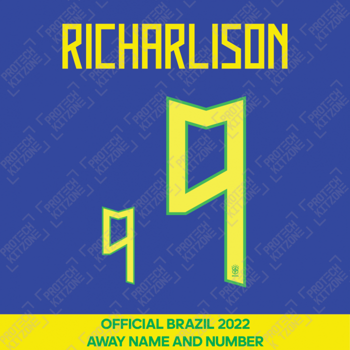 Richarlison 9 - Official Brazil 2022 Away Player Version Name and Numbering 