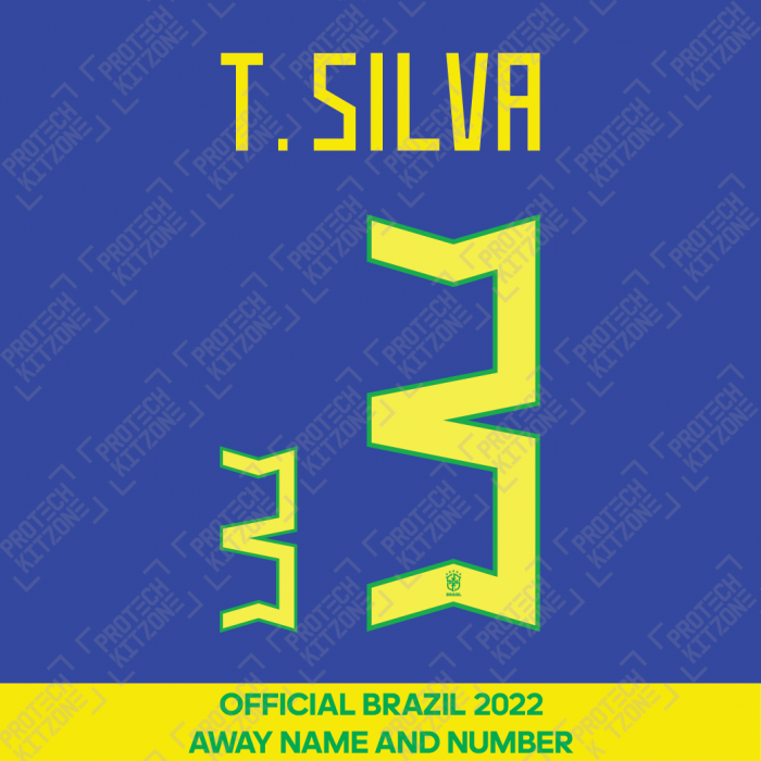 T.Silva 3 - Official Brazil 2022 Away Player Version Name and Numbering 