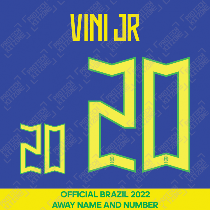 Vini Jr 20 - Official Brazil 2022 Away Player Version Name and Numbering 