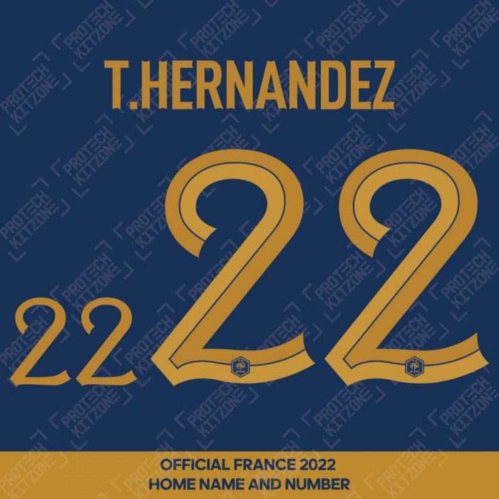 T. Hernandez 22 (Official France 2022 Home Name and Numbering), World Cup 2022, T22 22 FFF HM, 