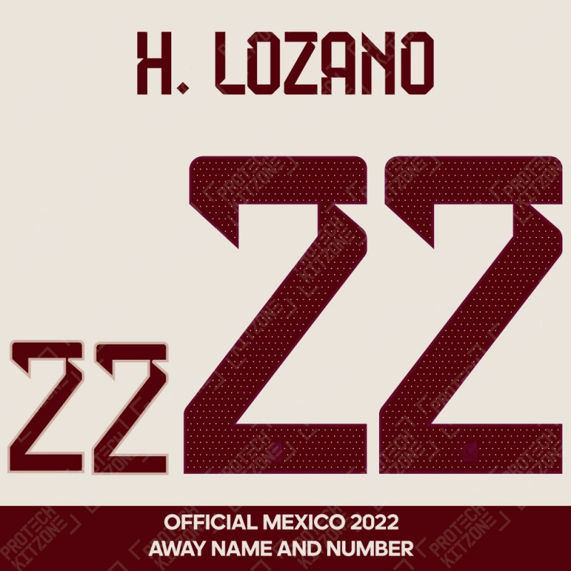 H. Lozano 22 - Official Name and Number for Mexico 2022 Away Shirt