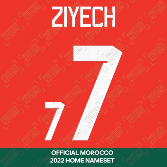 Ziyech 7 (Official Morocco 2022 Home Shirt Name and Numbering)