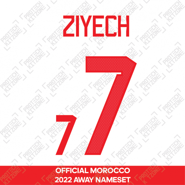 Ziyech 7 (Official Morocco 2022 Away Shirt Name and Numbering)