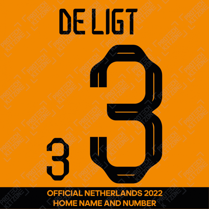 De Ligt 3 - Official Netherlands 2022 Home Name and Numbering 