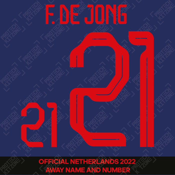 F. De Jong 21 - Official Netherlands 2022 Away Name and Numbering 