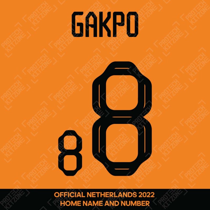 Gakpo 8 - Official Netherlands 2022 Home Name and Numbering 