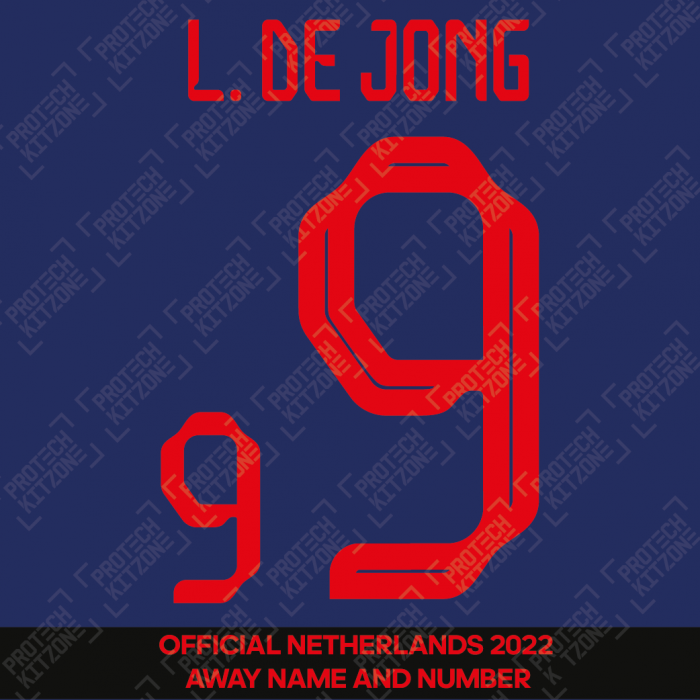 L. De Jong 9 - Official Netherlands 2022 Away Name and Numbering 