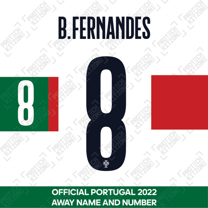 B. Fernandes 8 (Official Portugal 2022 Away Name and Numbering)