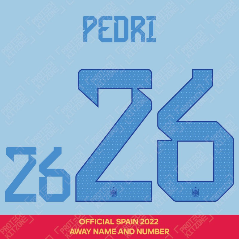 Pedri 26 (Official Spain 2022 Away Name and Numbering)