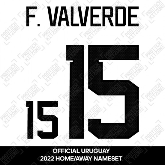 F. Valverde 15 (Official Uruguay 2022 Home and Away Shirt Name and Numbering)