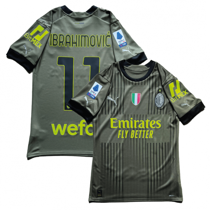 AC Milan 2022/23 Third Shirt With Ibrahimovic 11 (Serie A Full Set Version) Free Printing - Size XS