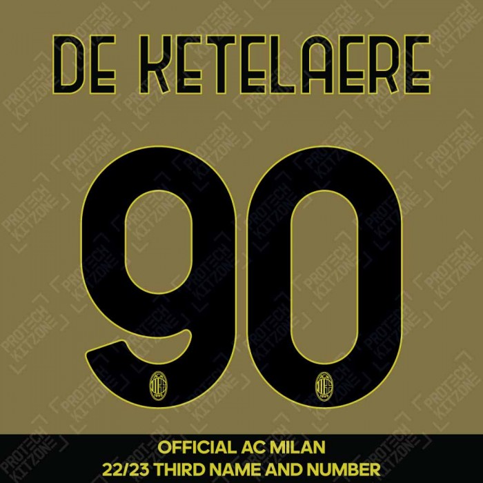 De Ketelaere 90 (Official AC Milan 2022/23 Third Club Name and Numbering), 2022/23 Season Nameset, DK90-ACM-22-23-3R, 