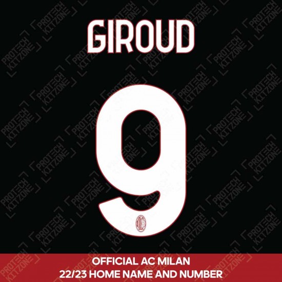 Giroud 9 (Official AC Milan 2022/23 Home Club Name and Numbering)
