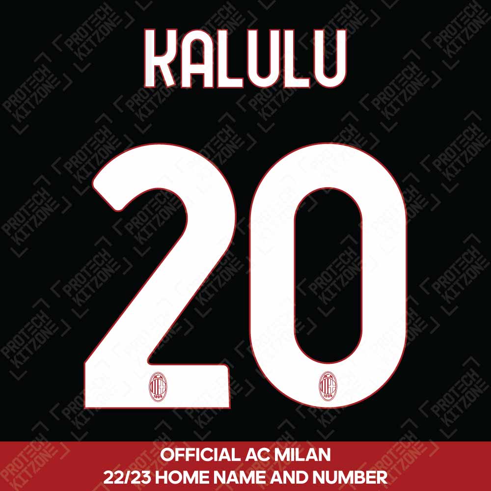 Kalulu 20 (Official AC Milan 2022/23 Home Club Name and Numbering), 2022/23 Season Nameset, K20 ACM2223HNNS, 