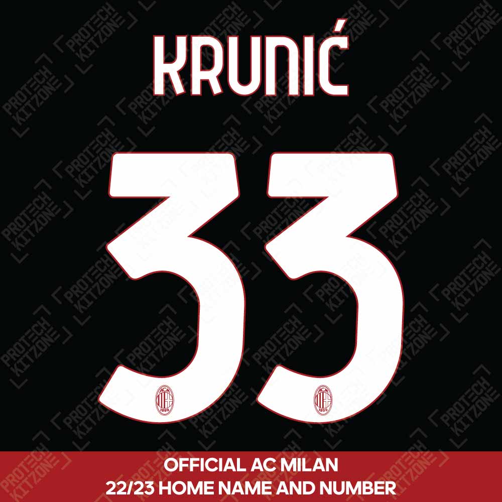 Krunić 33 (Official AC Milan 2022/23 Home Club Name and Numbering), 2022/23 Season Nameset, K33 ACM2223HNNS, 