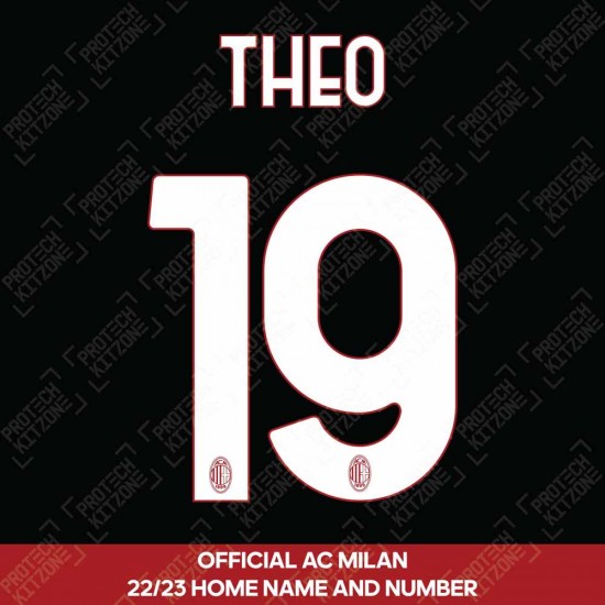 Theo 19 (Official AC Milan 2022/23 Home Club Name and Numbering)