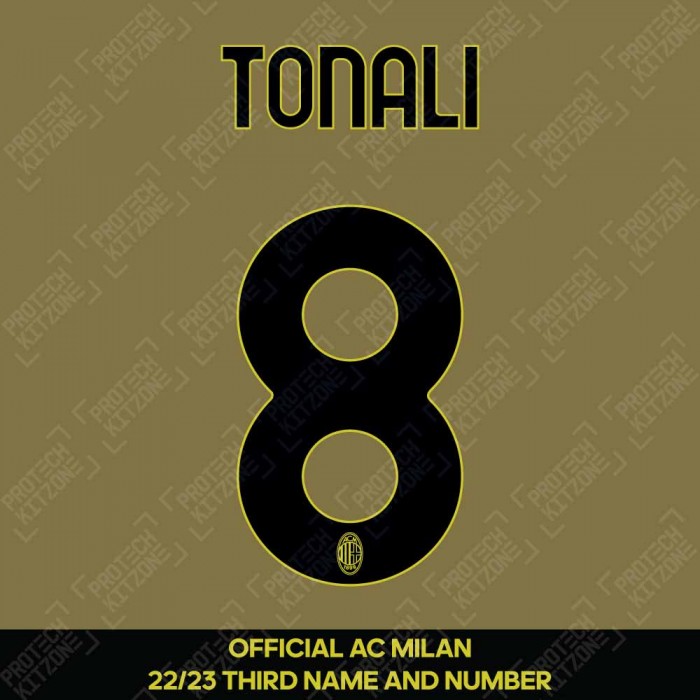 Tonali 8 (Official AC Milan 2022/23 Third Club Name and Numbering), 2022/23 Season Nameset, T8-ACM-22-23-3R, 