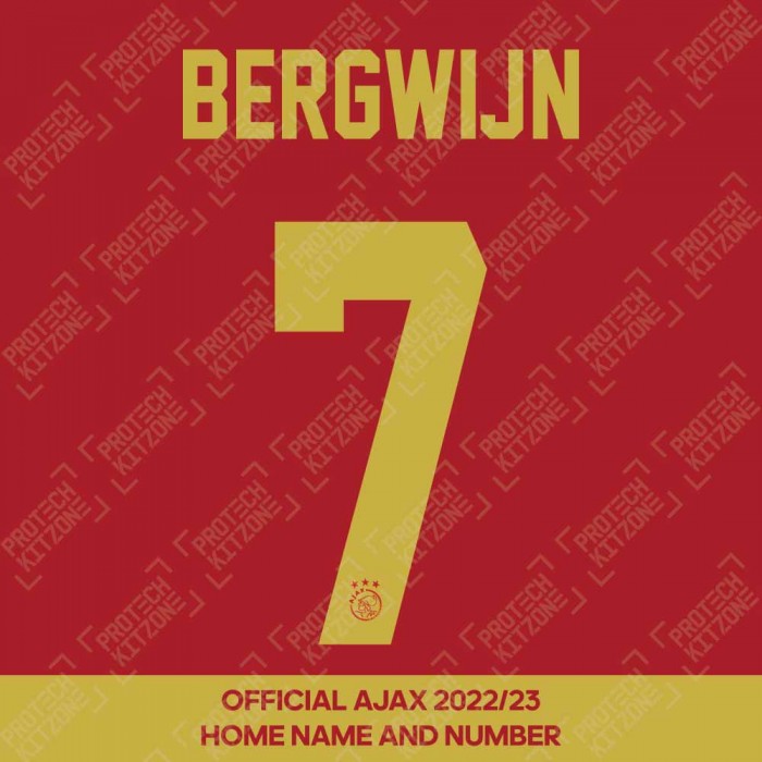 Bergwijn 7 (Official Ajax FC 2022/23 Home Shirt Name and Numbering), Ajax, B7-AJAX-22-23-HM, 