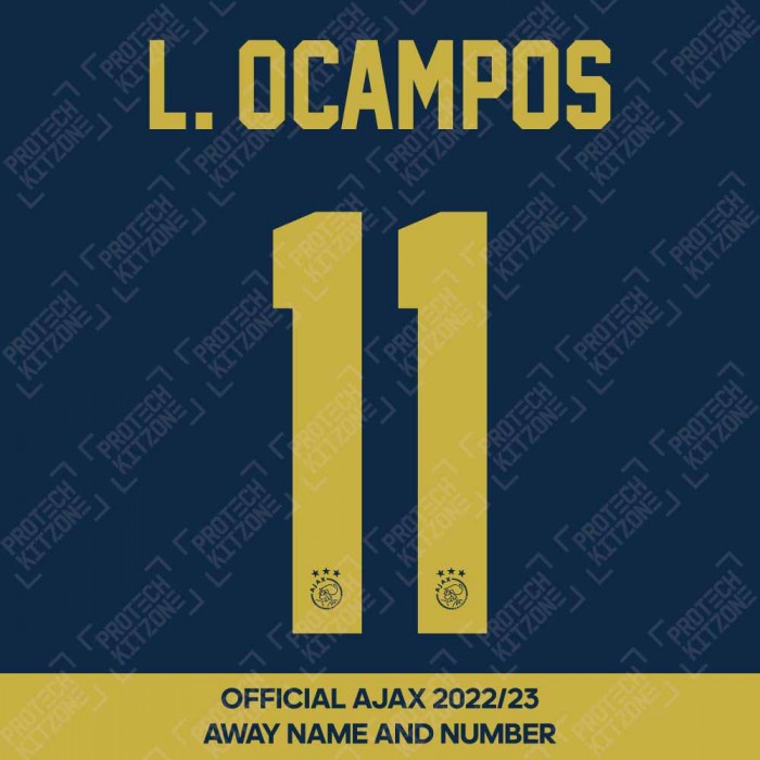 L. Ocampos 11 (Official Ajax FC 2022/23 Away Shirt Name and Numbering), Ajax, LO11-AJAX-22-23-AW, 