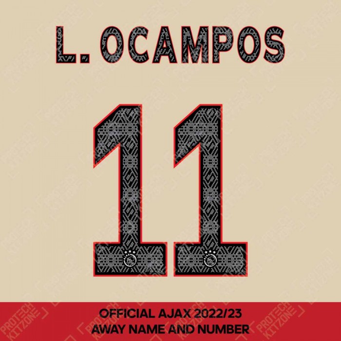 L. Ocampos 11 (Official Ajax FC 2022/23 Third Shirt Name and Numbering), Ajax, LO11-AJAX-22-23-3R, 